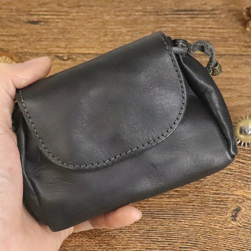 Retro Vegetable Tanned Leather Zero Wallet Women's Head Layer Cowhide Leather Key Case Earphone Storage Bag Men