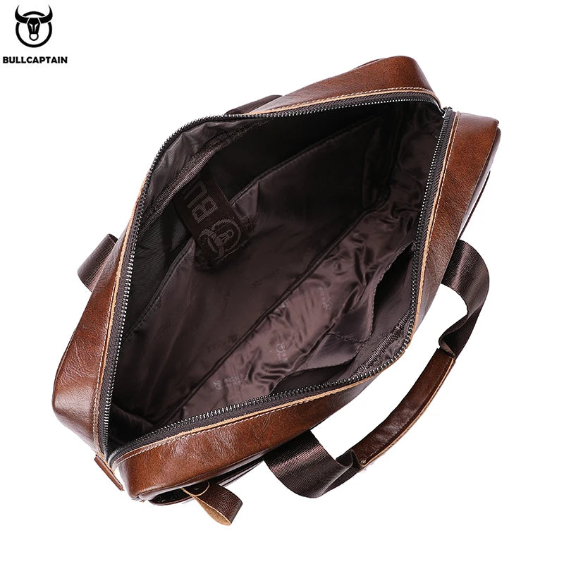 BULLCAPTAIN Leather Laptop Bag, Top Layer Leather 15.7" Laptop Bag Men's Laptop Briefcase Briefcase Work Business Travel Bag 053