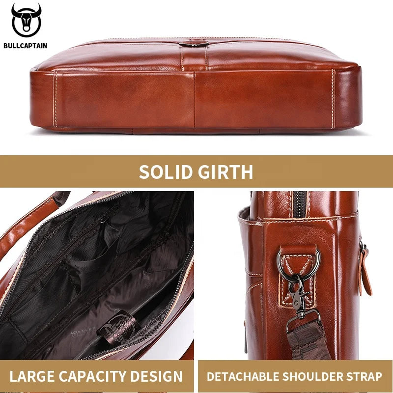 BULLCAPTAIN Leather Laptop Bag, Top Layer Leather 15.7" Laptop Bag Men's Laptop Briefcase Briefcase Work Business Travel Bag 053