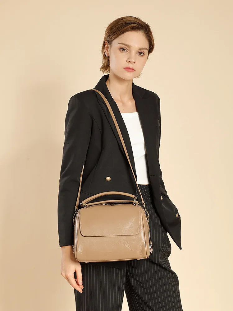 2025 Luxury Designer Leather Crossbody Bag Women Top-Handle Shoulder Tote Handbag Casual Style Cowhide Leather Bag