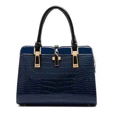 Crocodile Leather Women's Crossbody Handbag with Zipper Closure Fashionable PU Purse Featuring Geometric Pattern Patent Design