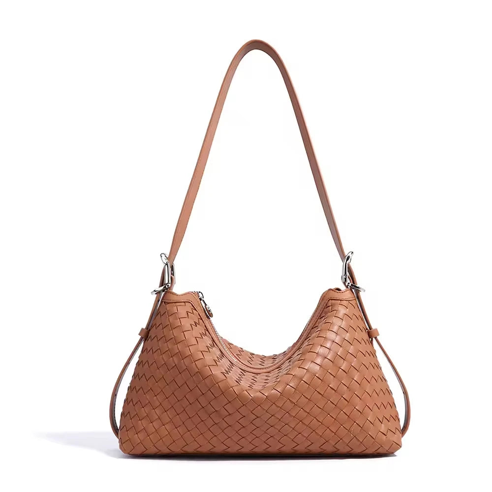 2025 Genuine Cowhide Leather Woven Women's Shoulder Bags  Ladies Handmade Handbag Purse Bucket Weaved Bag BOLSO DE LUJO