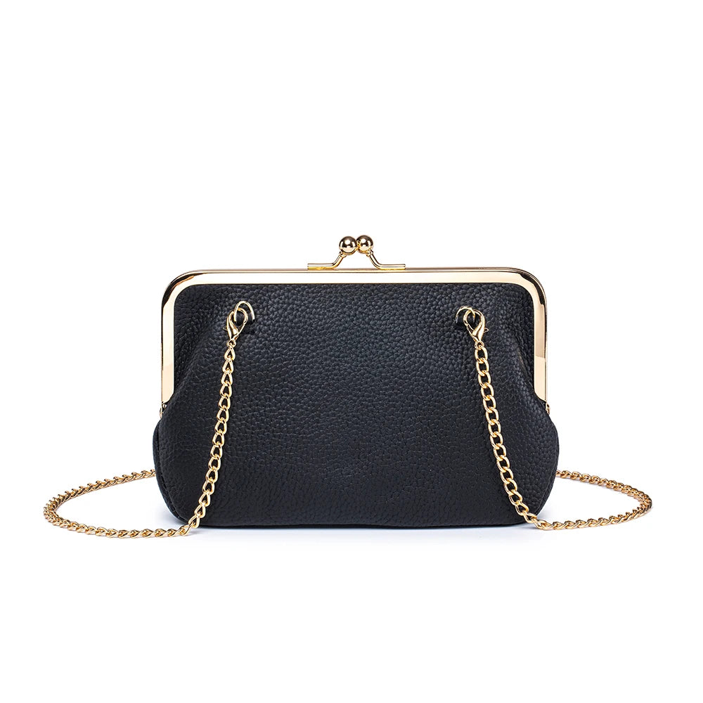 2024New Luxury Chain Crossbody Bag for Women Shoulder Elegant Genuine Leather Women's Handbag Kiss Lock Purse Wallet Cell Phone