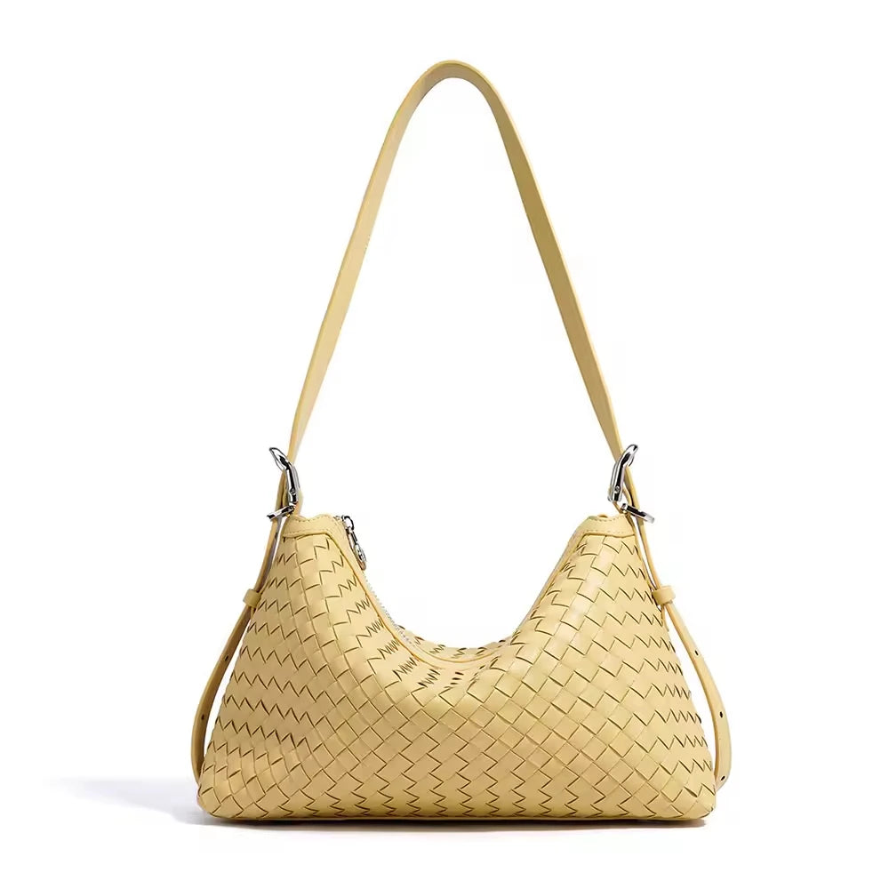 2025 Genuine Cowhide Leather Woven Women's Shoulder Bags  Ladies Handmade Handbag Purse Bucket Weaved Bag BOLSO DE LUJO