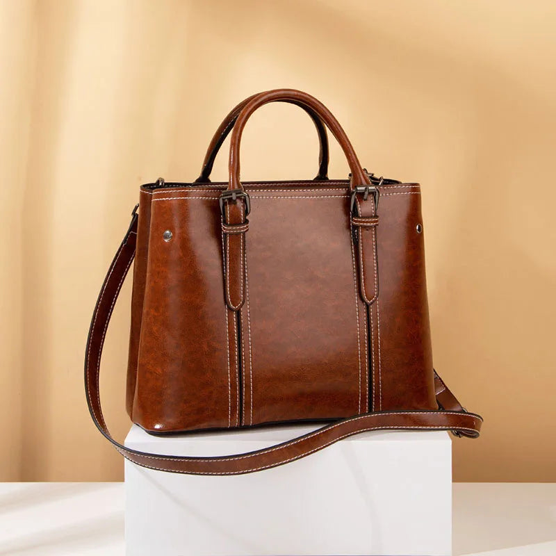 Fashion Style Vegan Oil PU Tote Ladies Shoulder Luxury Hand Bag Leather Bags Women Handbags