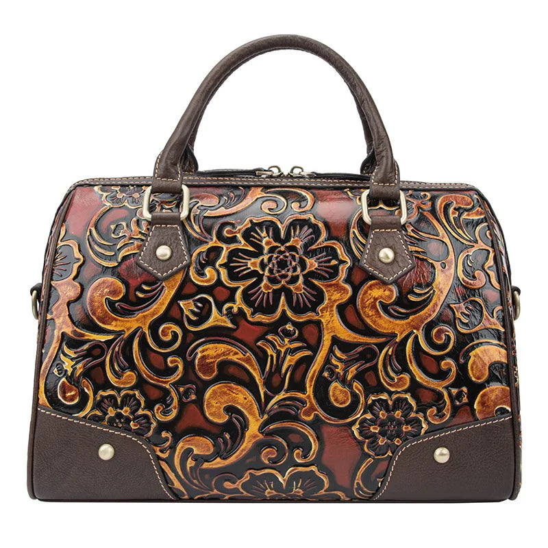 Large Capacity European American Style Women's Shoulder Bag New Vintage Cowhide Handcrafted Hand-Painted Genuine Leather Bag