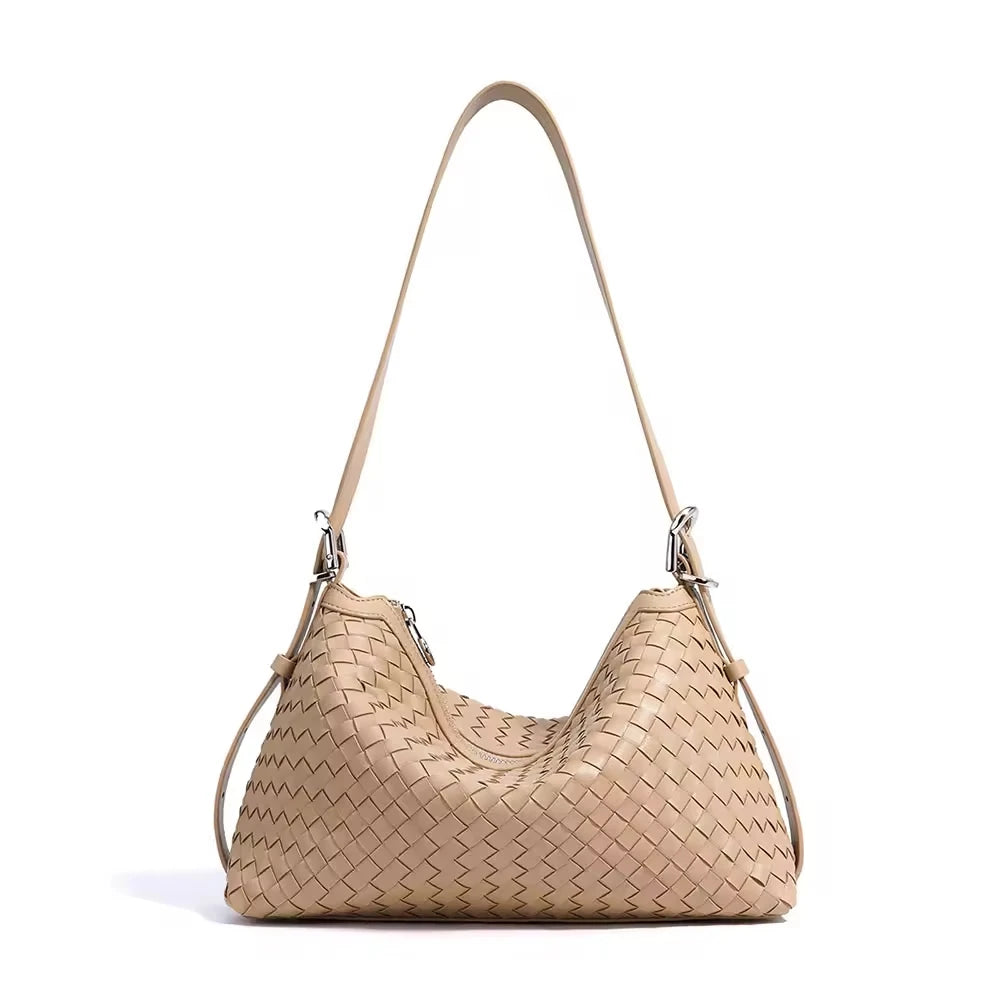 2025 Genuine Cowhide Leather Woven Women's Shoulder Bags  Ladies Handmade Handbag Purse Bucket Weaved Bag BOLSO DE LUJO