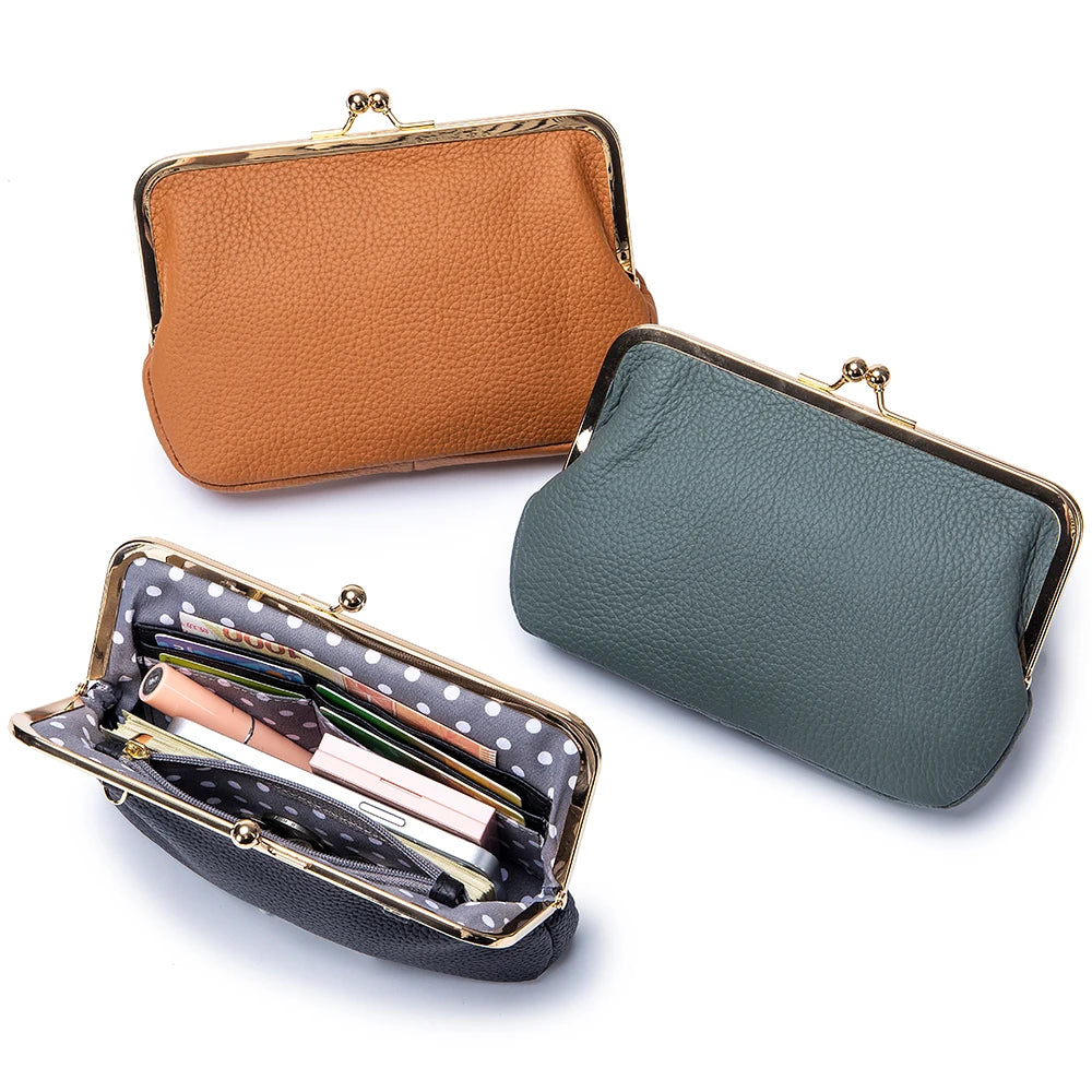 2024New Luxury Chain Crossbody Bag for Women Shoulder Elegant Genuine Leather Women's Handbag Kiss Lock Purse Wallet Cell Phone