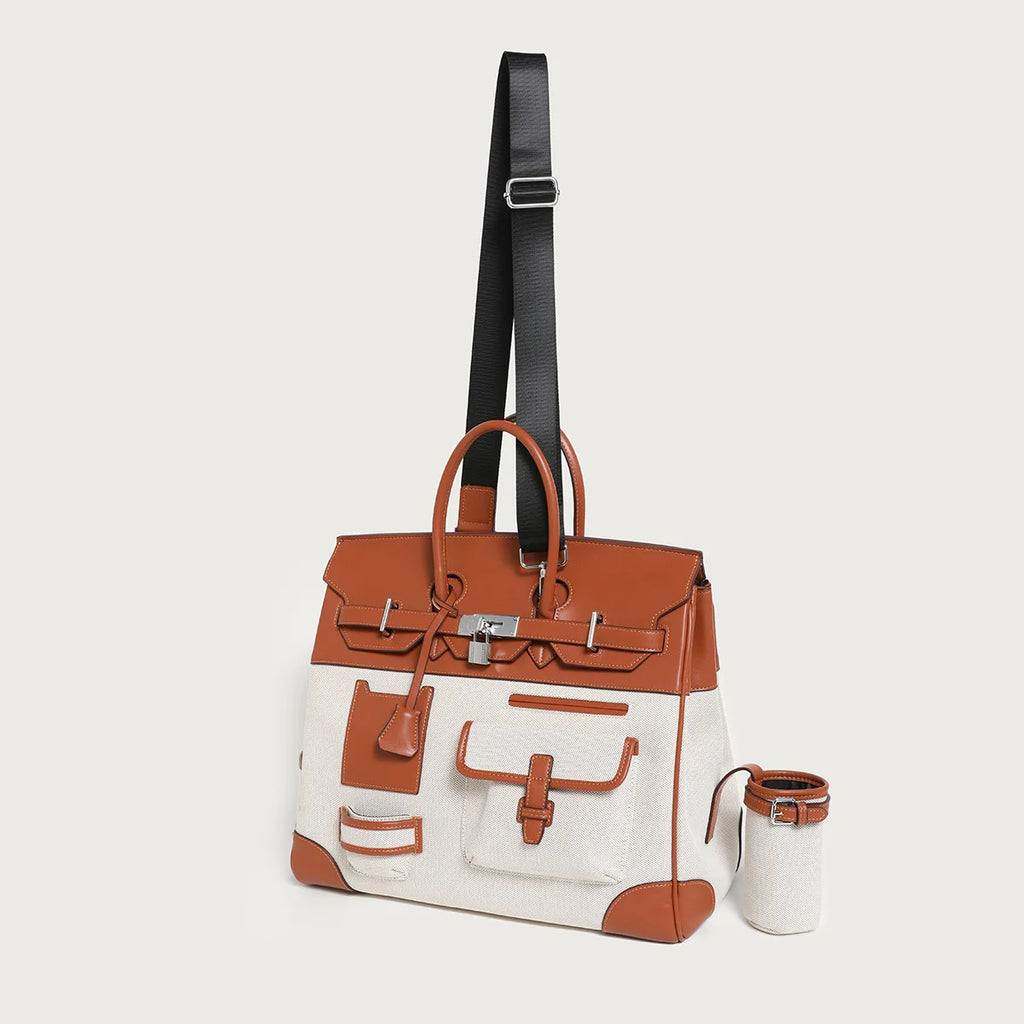 2025 Season New Color-Block Canvas Tote Extra Large Women's Shoulder Bag for Fashionable Casual Travel Single Shoulder Crossbody