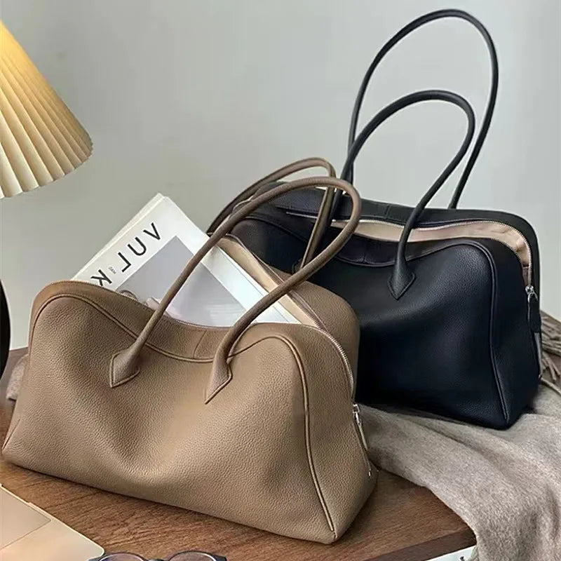 Minimalist Style Genuine Leather Large Bag 2025 New Style Boston Bag Underarm Tote / Shoulder Bag