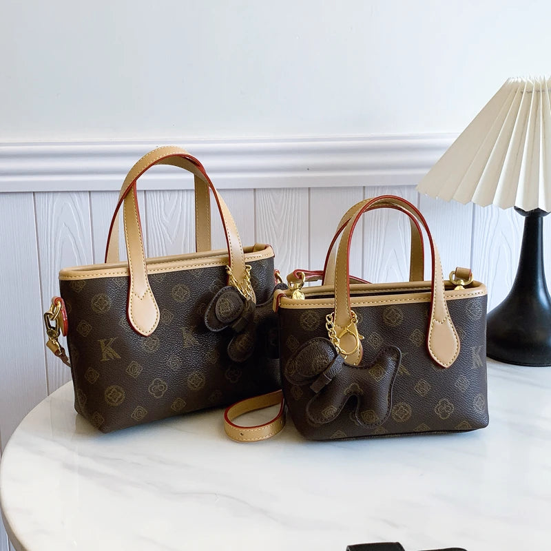 Women's Vintage Print Bucket Bag with Geometric Pattern, with Zipper Design, Multi-purpose Handbag.1009-1