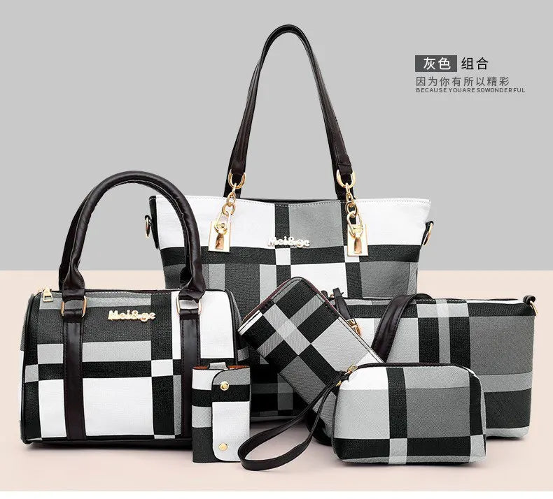 High Quality Women Pu Leather Handbags 2023 Hot Sale Set 6pcs Lady Hand Bag