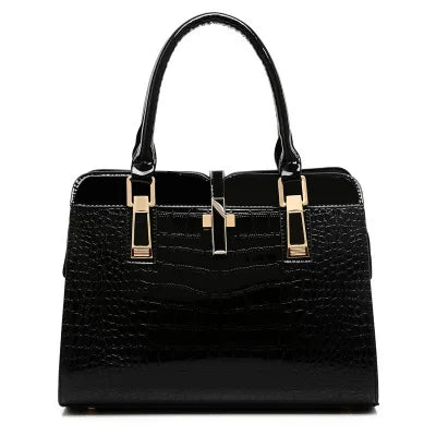 Crocodile Leather Women's Crossbody Handbag with Zipper Closure Fashionable PU Purse Featuring Geometric Pattern Patent Design