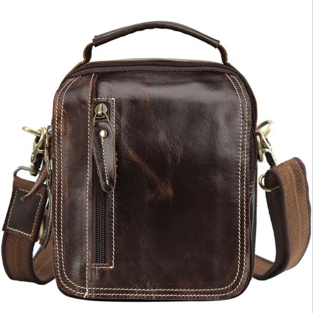 100% genuine leather messenger bags retro cow leather man bag corssbody handlebags multifunction waist bags mini shoulder bag