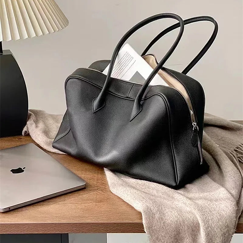 Minimalist Style Genuine Leather Large Bag 2025 New Style Boston Bag Underarm Tote / Shoulder Bag