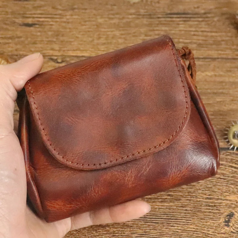 Retro Vegetable Tanned Leather Zero Wallet Women's Head Layer Cowhide Leather Key Case Earphone Storage Bag Men