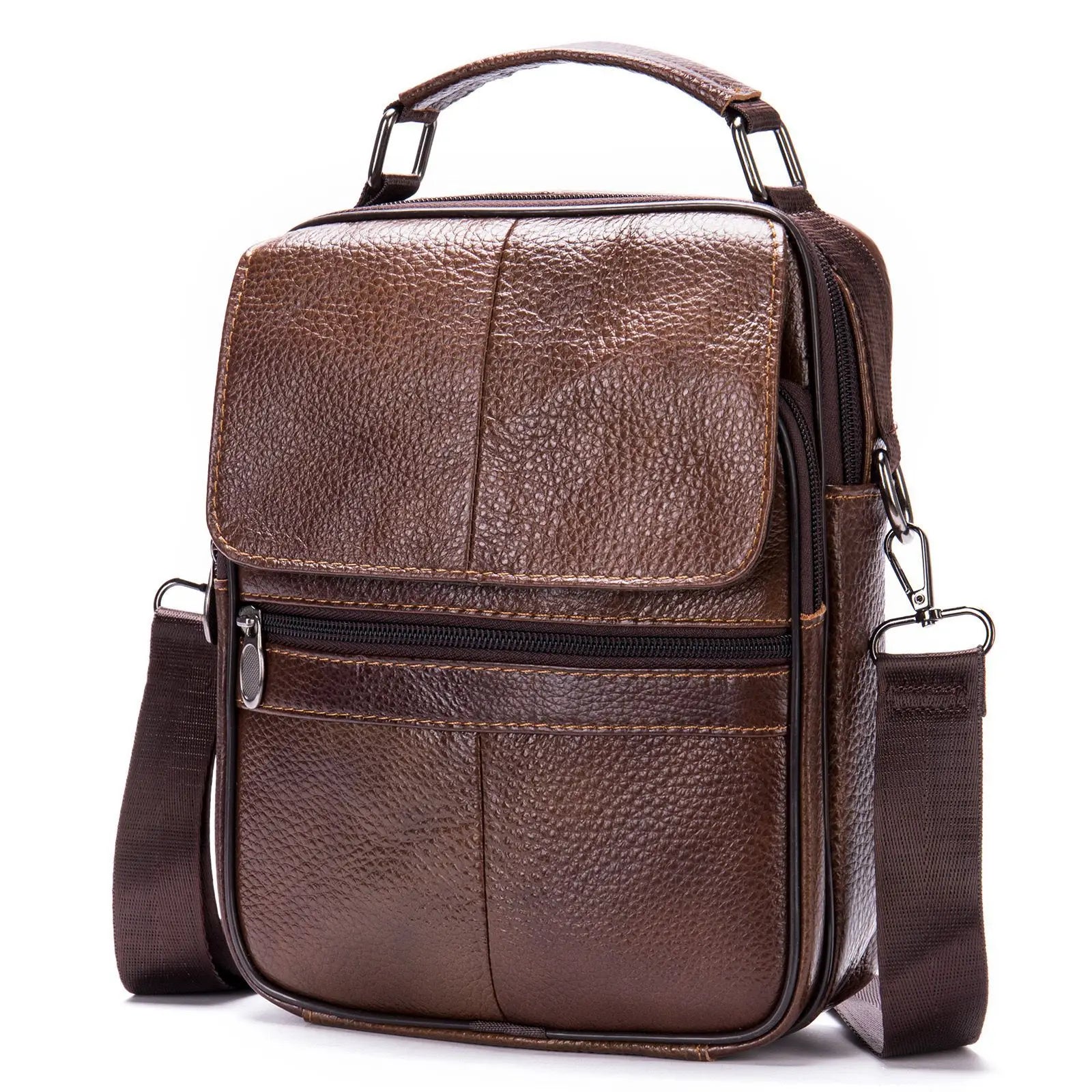 High-End Men's Genuine Cowhide Leather Handbag Fashionable Crossbody Business Travel Bag Letter Top Layer Shoulder Bag