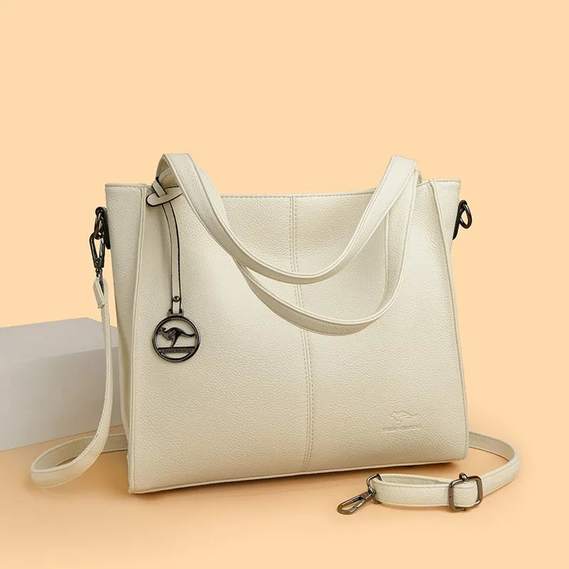 Premium Soft PU Leather Women's Handbag Large Capacity Brand Messenger Tote Bag Open Crossbody Shoulder Design for Shopping