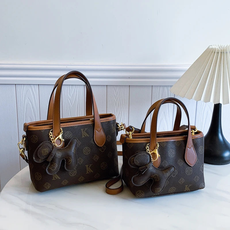 Women's Vintage Print Bucket Bag with Geometric Pattern, with Zipper Design, Multi-purpose Handbag.1009-1