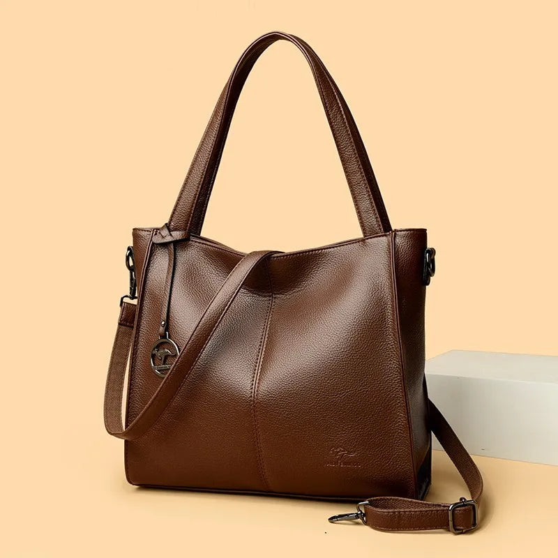 Premium Soft PU Leather Women's Handbag Large Capacity Brand Messenger Tote Bag Open Crossbody Shoulder Design for Shopping