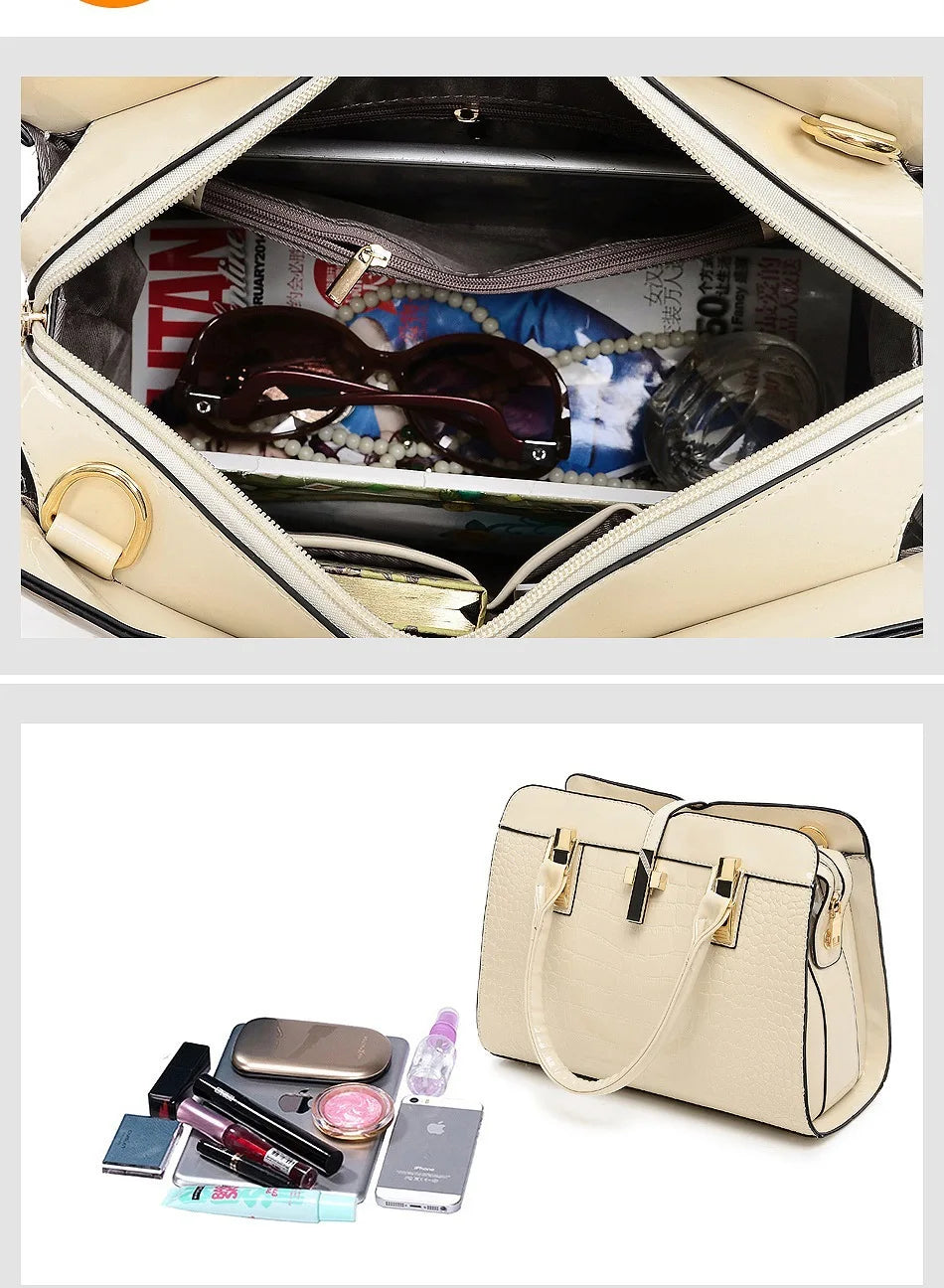 Crocodile Leather Women's Crossbody Handbag with Zipper Closure Fashionable PU Purse Featuring Geometric Pattern Patent Design