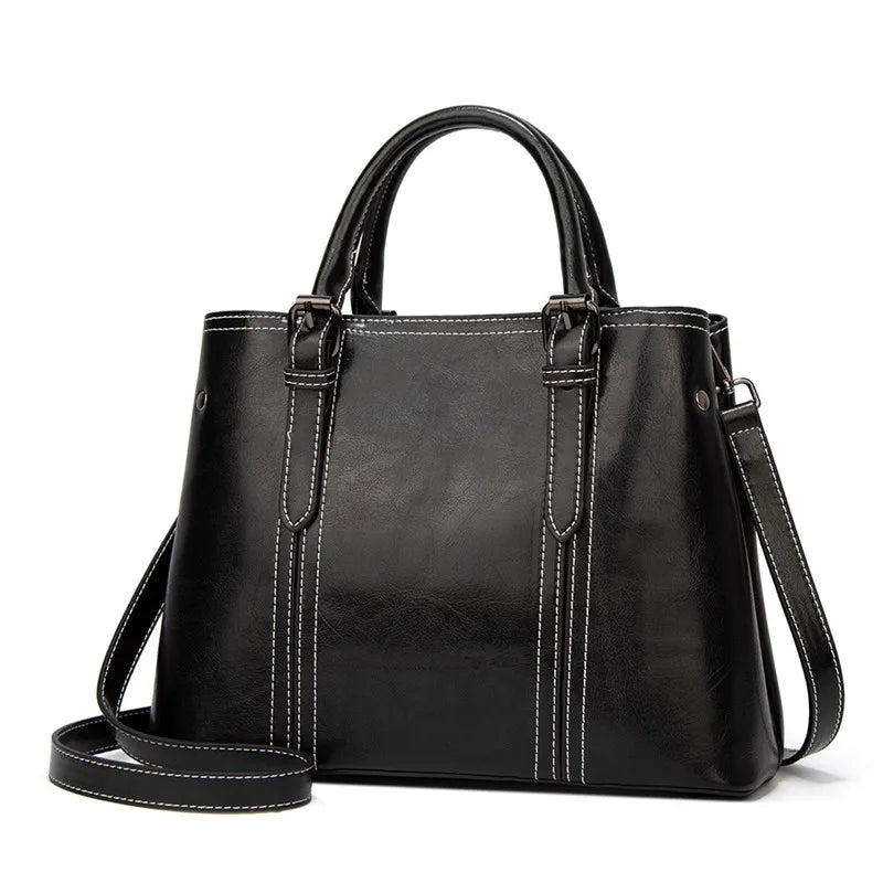 Fashion Style Vegan Oil PU Tote Ladies Shoulder Luxury Hand Bag Leather Bags Women Handbags