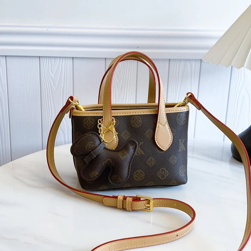 Women's Vintage Print Bucket Bag with Geometric Pattern, with Zipper Design, Multi-purpose Handbag.1009-1