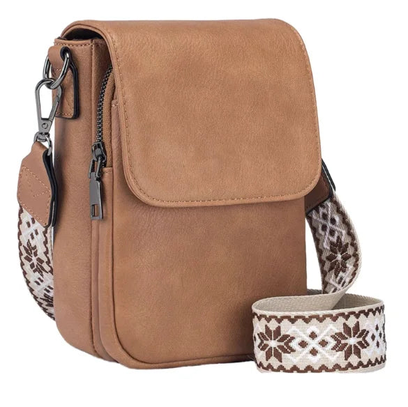 Women's New Retro Style PU Leather Crossbody Bag Adjustable One Shoulder Multi-Zipper Messenger Shoulder Bag