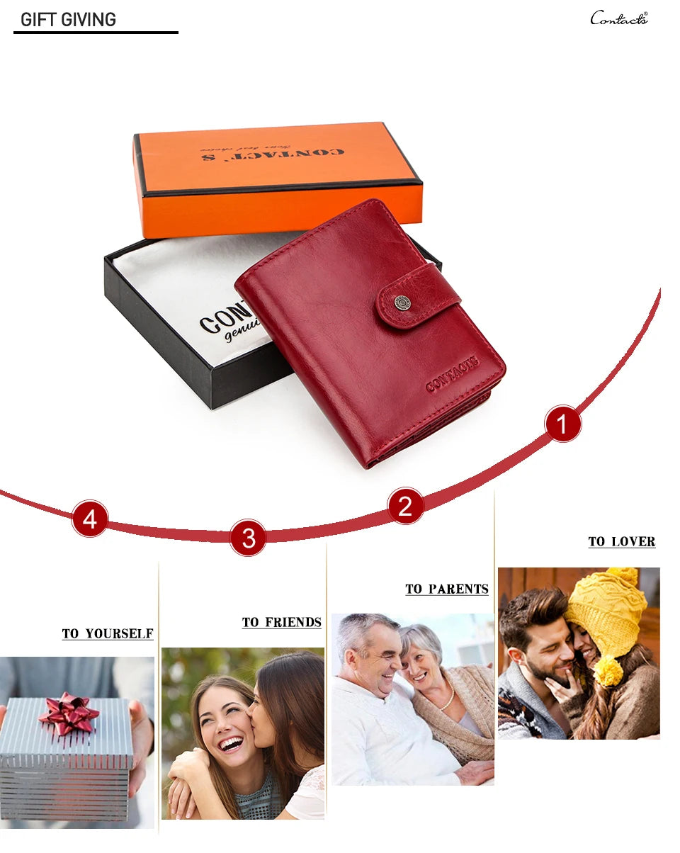Contact's Genuine Leather RFID Wallets Wholesale for Women Men Luxury Ladies Card Holder Wallets and Coin Purse Unisex