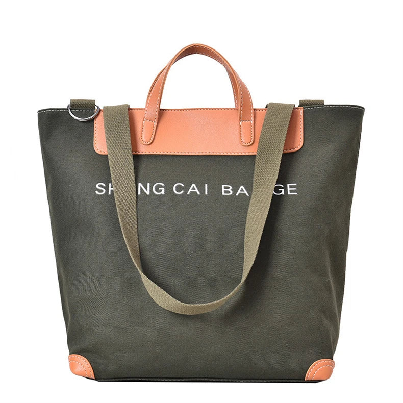 Unisex Customized Logo Printed Shopping Tote Bag Blank Zipper Leather Cotton Canvas Pocket Embroidery Decoration Open Closure