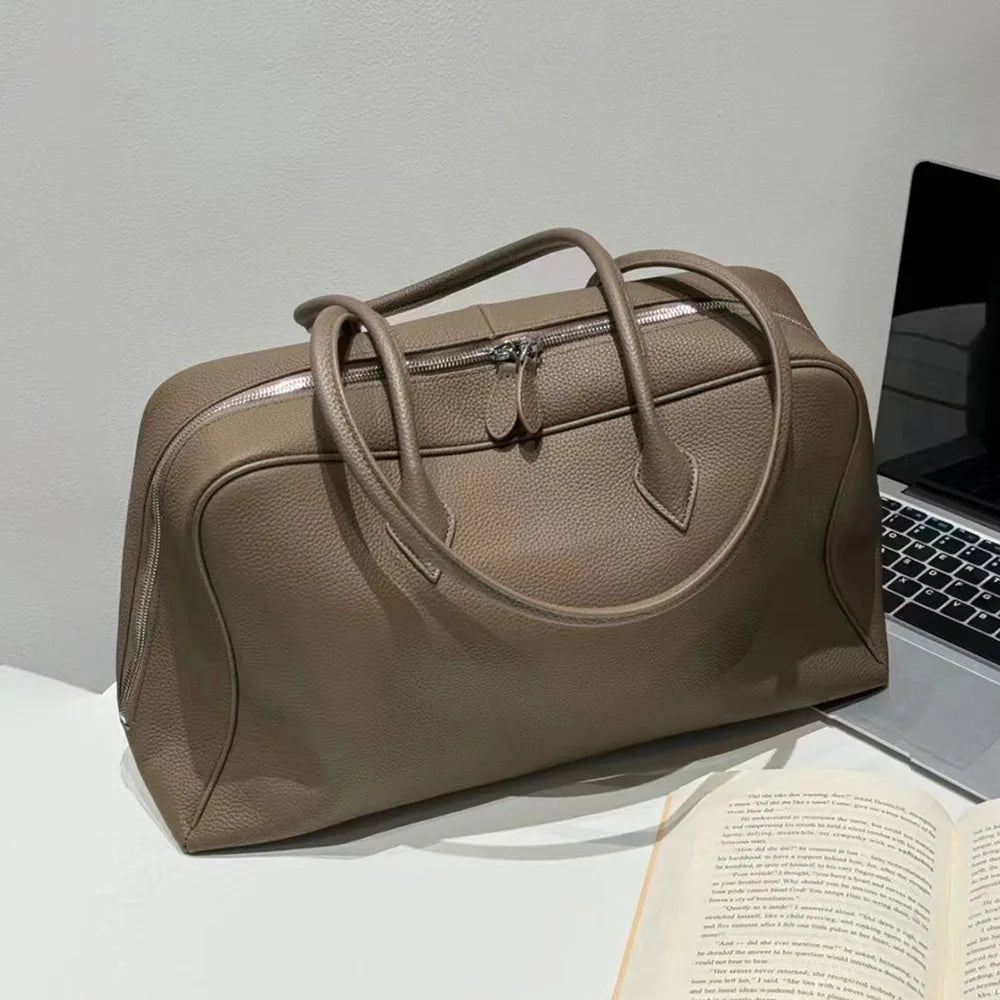 Minimalist Style Genuine Leather Large Bag 2025 New Style Boston Bag Underarm Tote / Shoulder Bag