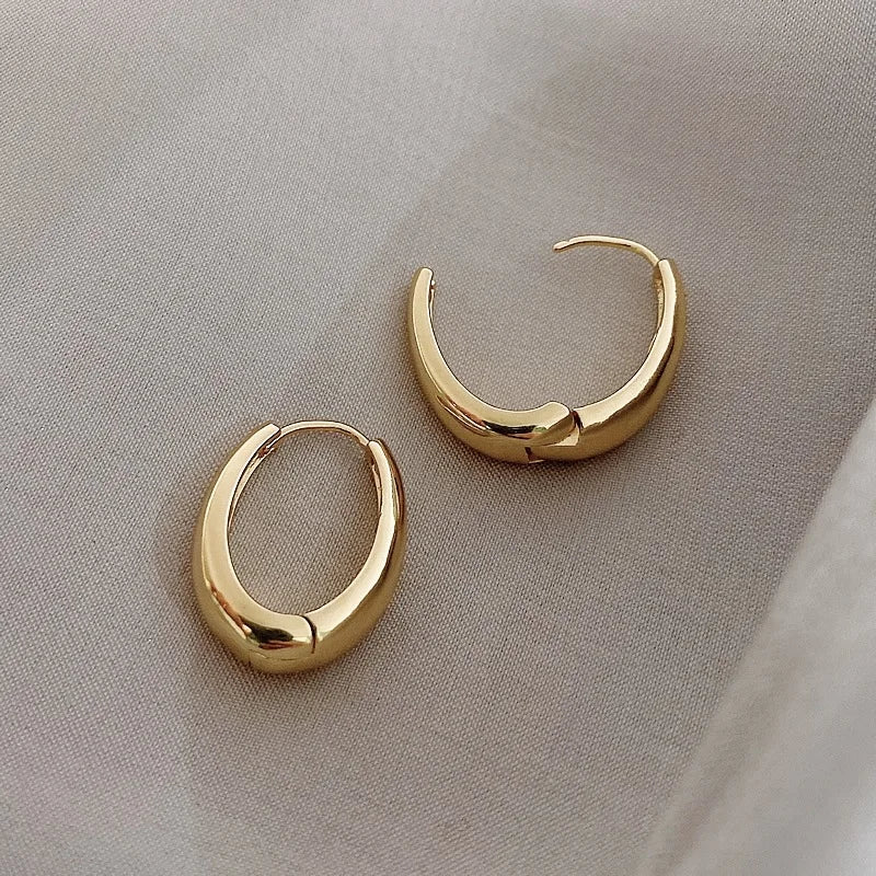 2021 Lux Fashion Minimalist 18K Real Gold Plated Oval Shape Brass Hoop Earrings Geometric Trendy Jewelry for Women