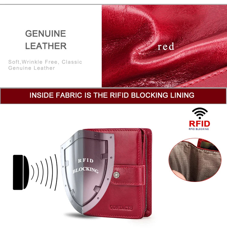 Contact's Genuine Leather RFID Wallets Wholesale for Women Men Luxury Ladies Card Holder Wallets and Coin Purse Unisex
