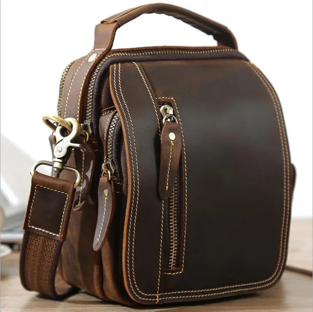 100% genuine leather messenger bags retro cow leather man bag corssbody handlebags multifunction waist bags mini shoulder bag