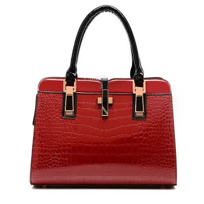 Crocodile Leather Women's Crossbody Handbag with Zipper Closure Fashionable PU Purse Featuring Geometric Pattern Patent Design