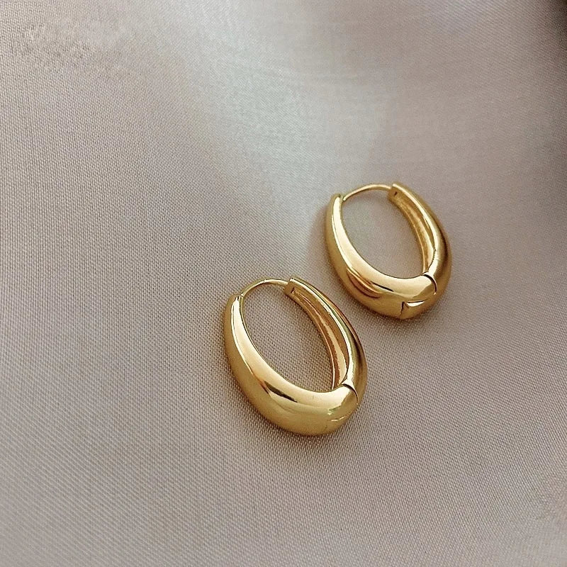 2021 Lux Fashion Minimalist 18K Real Gold Plated Oval Shape Brass Hoop Earrings Geometric Trendy Jewelry for Women