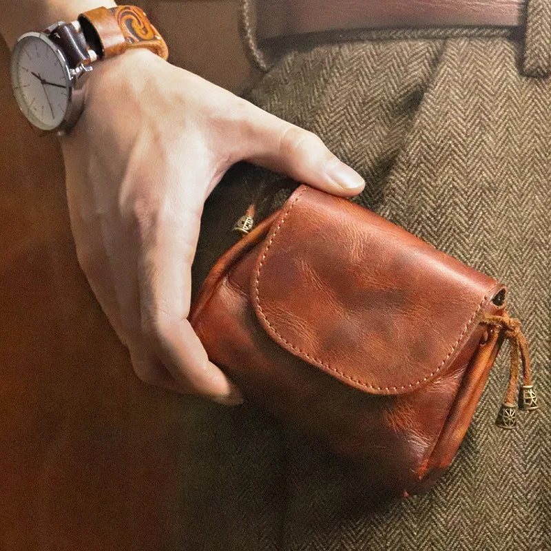 Retro Vegetable Tanned Leather Zero Wallet Women's Head Layer Cowhide Leather Key Case Earphone Storage Bag Men