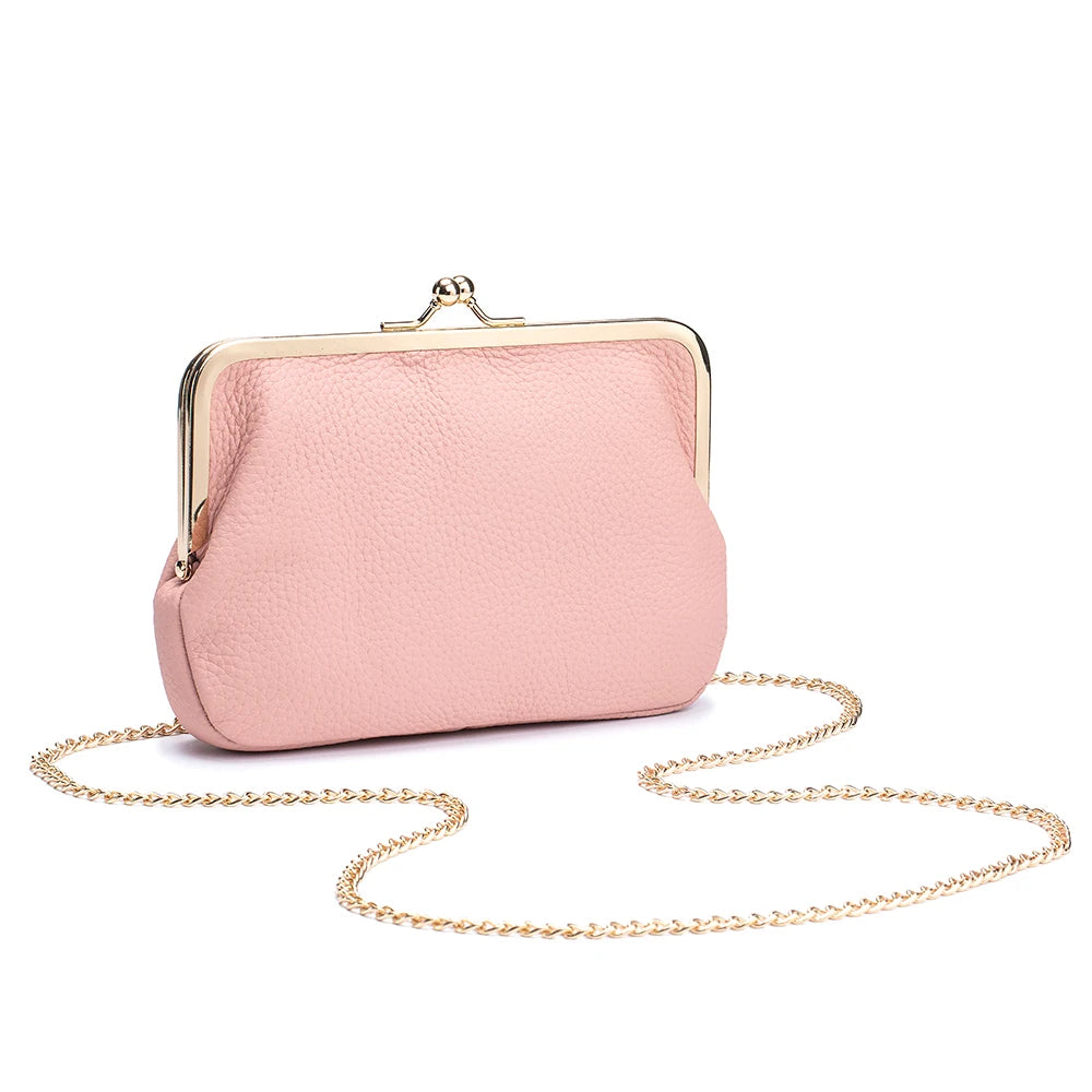 2024New Luxury Chain Crossbody Bag for Women Shoulder Elegant Genuine Leather Women's Handbag Kiss Lock Purse Wallet Cell Phone