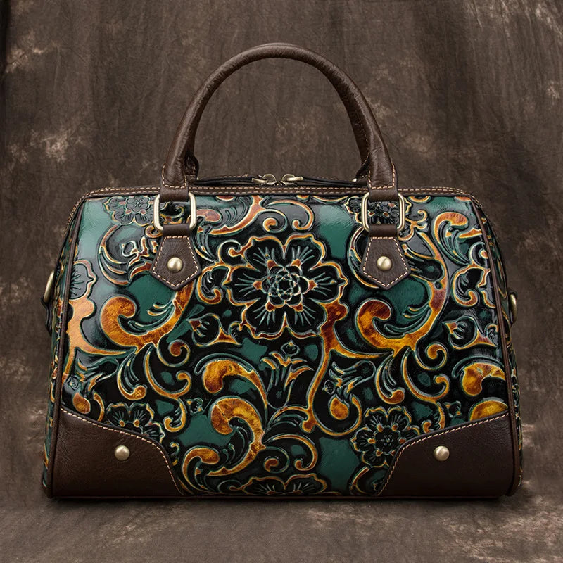 Large Capacity European American Style Women's Shoulder Bag New Vintage Cowhide Handcrafted Hand-Painted Genuine Leather Bag