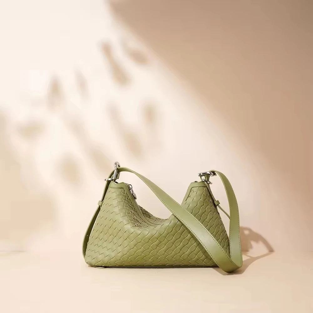2025 Genuine Cowhide Leather Woven Women's Shoulder Bags  Ladies Handmade Handbag Purse Bucket Weaved Bag BOLSO DE LUJO