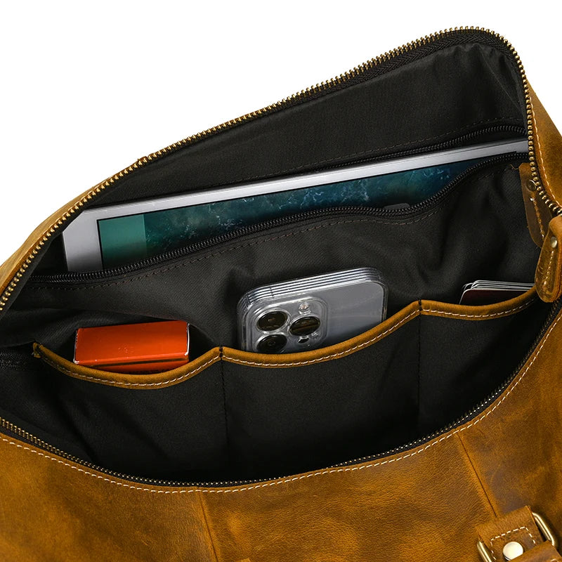 Vintage Luggage Bag Thick Leather Gym Bags 45cm Handbags Leather Travel Outdoor Weekender Duffle Bag for Men Women