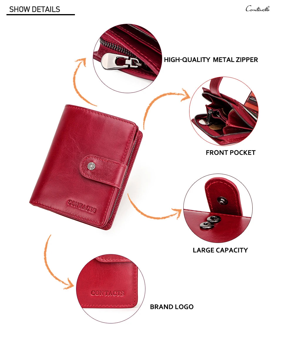 Contact's Genuine Leather RFID Wallets Wholesale for Women Men Luxury Ladies Card Holder Wallets and Coin Purse Unisex