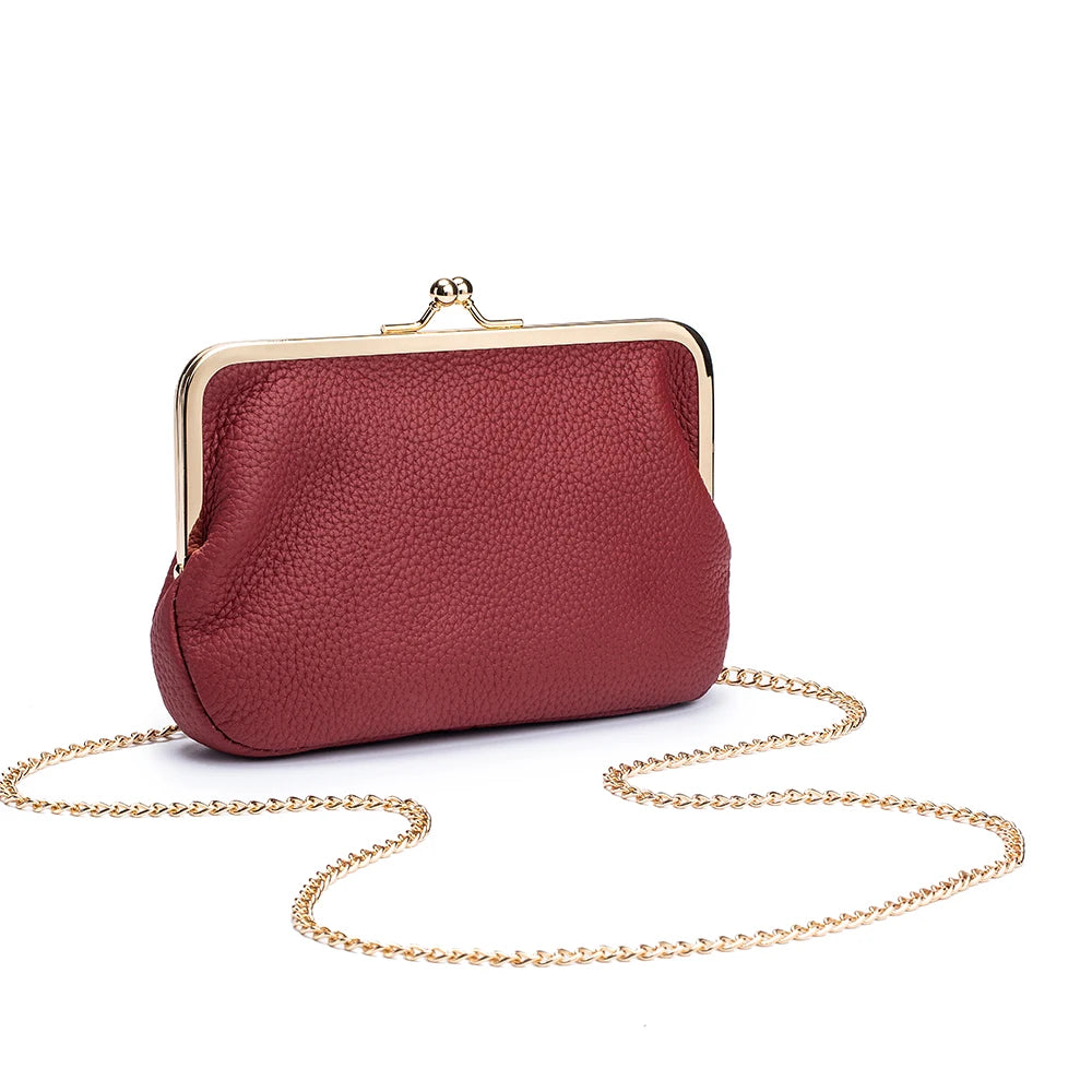 2024New Luxury Chain Crossbody Bag for Women Shoulder Elegant Genuine Leather Women's Handbag Kiss Lock Purse Wallet Cell Phone