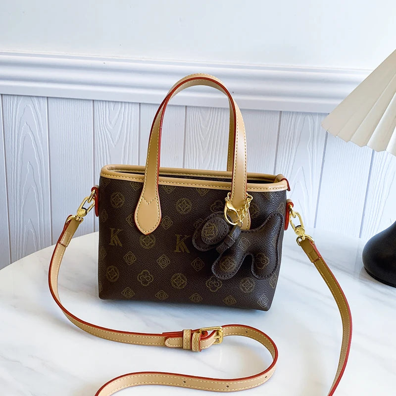 Women's Vintage Print Bucket Bag with Geometric Pattern, with Zipper Design, Multi-purpose Handbag.1009-1