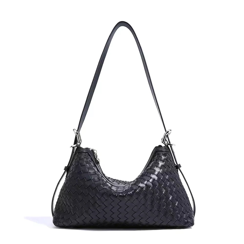 2025 Genuine Cowhide Leather Woven Women's Shoulder Bags  Ladies Handmade Handbag Purse Bucket Weaved Bag BOLSO DE LUJO