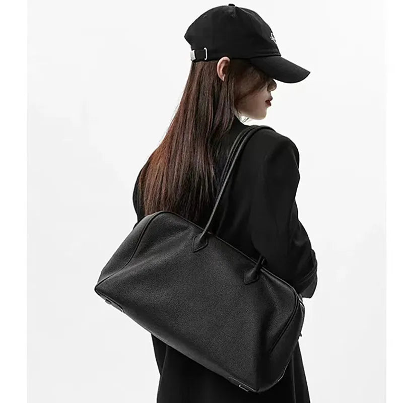 Minimalist Style Genuine Leather Large Bag 2025 New Style Boston Bag Underarm Tote / Shoulder Bag