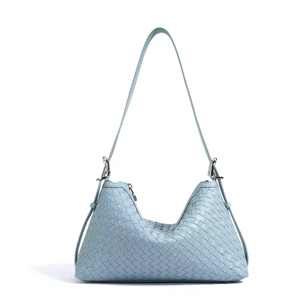 2025 Genuine Cowhide Leather Woven Women's Shoulder Bags  Ladies Handmade Handbag Purse Bucket Weaved Bag BOLSO DE LUJO