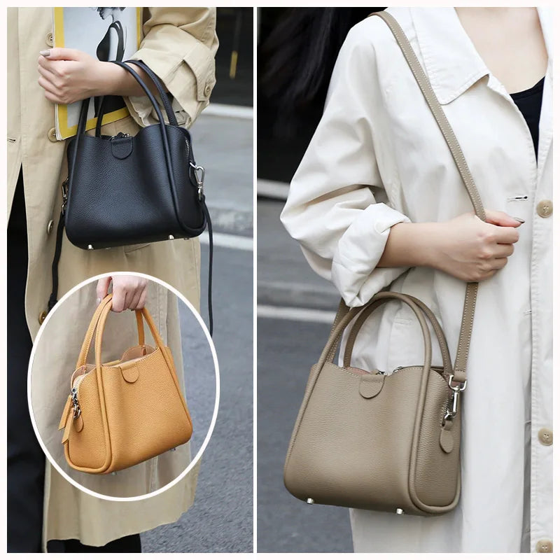 Women's Bag Full Grain Cowhide Handbag Luxury Genuine Leather Messenger Crossbody Shoulder Bag for Ladies