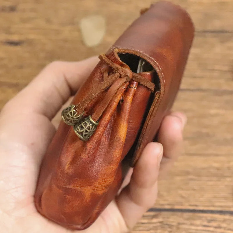Retro Vegetable Tanned Leather Zero Wallet Women's Head Layer Cowhide Leather Key Case Earphone Storage Bag Men