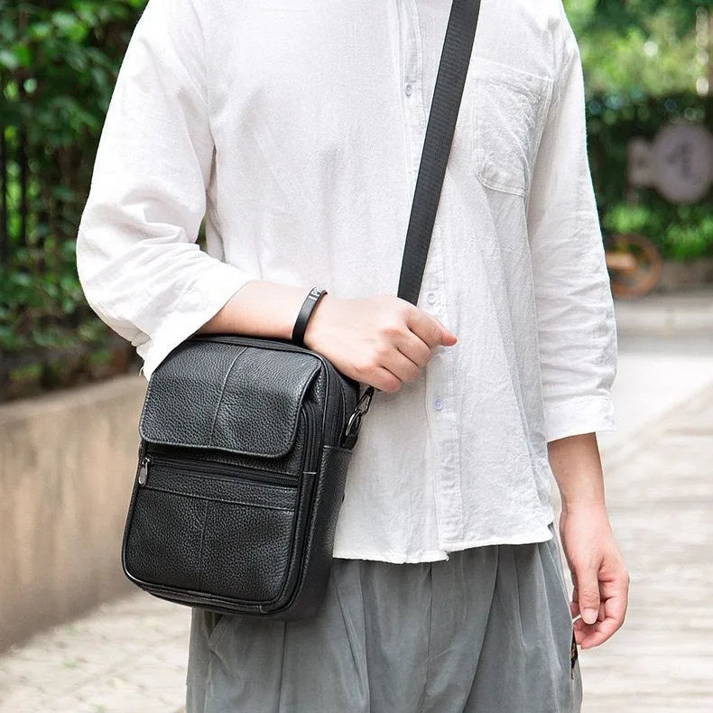 High-End Men's Genuine Cowhide Leather Handbag Fashionable Crossbody Business Travel Bag Letter Top Layer Shoulder Bag